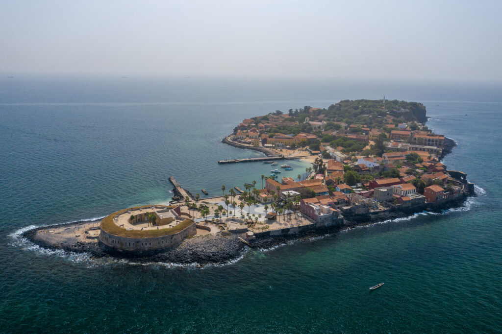 Aerial view of Goree Island. Gorée. Dakar, Senegal. Africa.